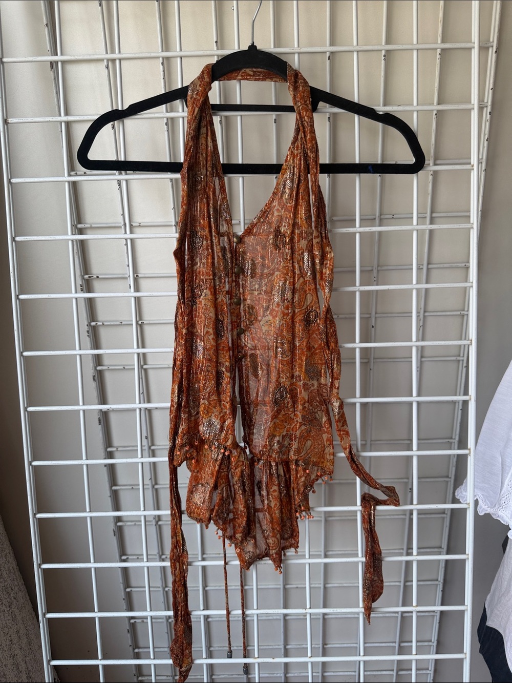Zara Boho Paisley Halter Top in Rust Orange Size small